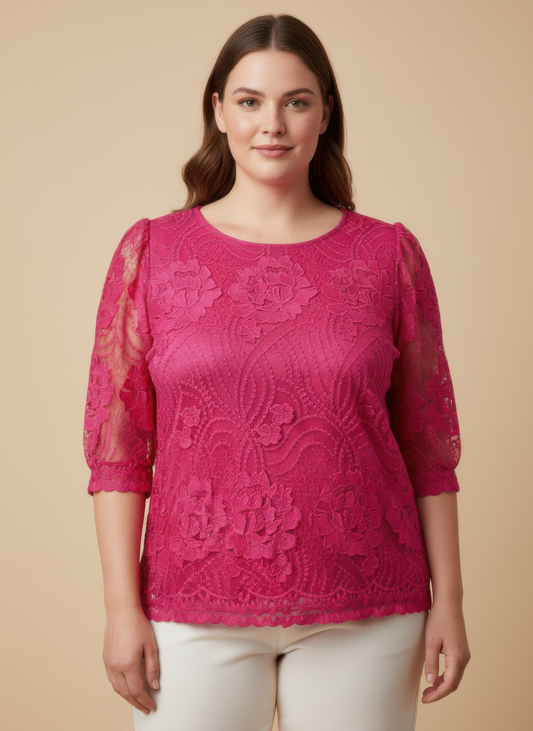 Elegant Floral Lace Sleeve Blouse — Pink