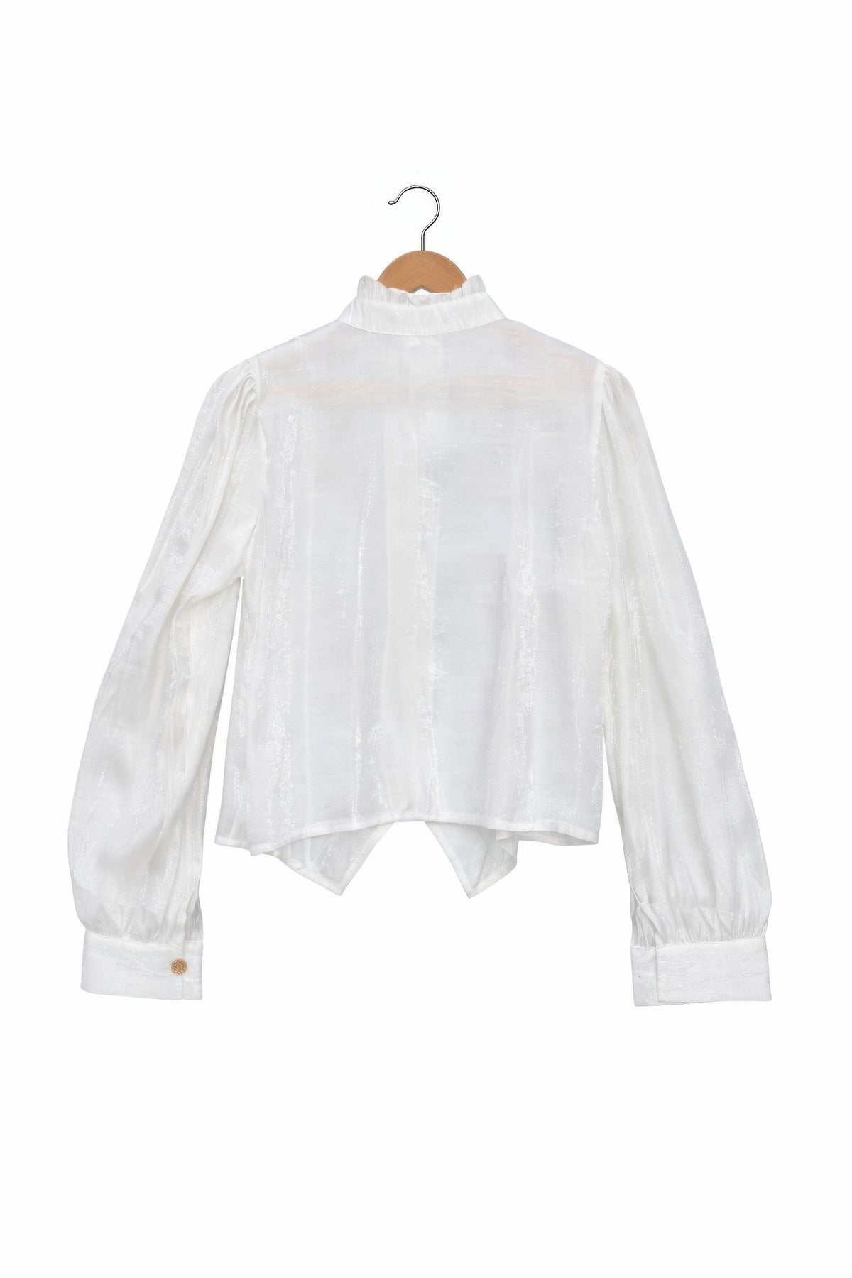 Elegant Satin-finish Victorian Button-up Top — White