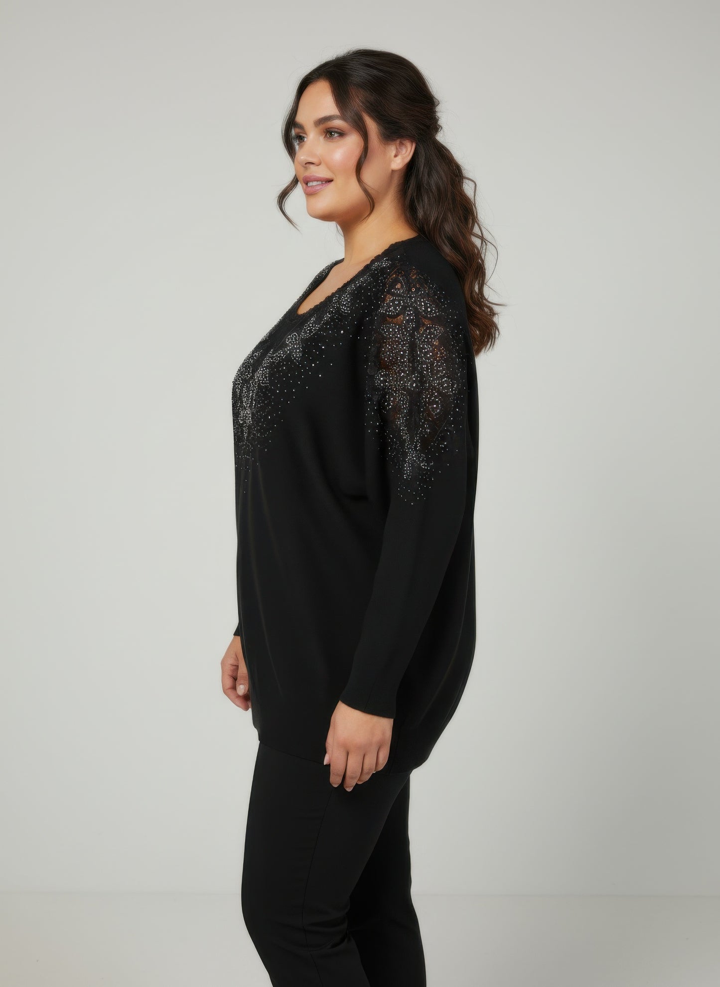 Midnight Sparkle Embellished Knit Tunic Top