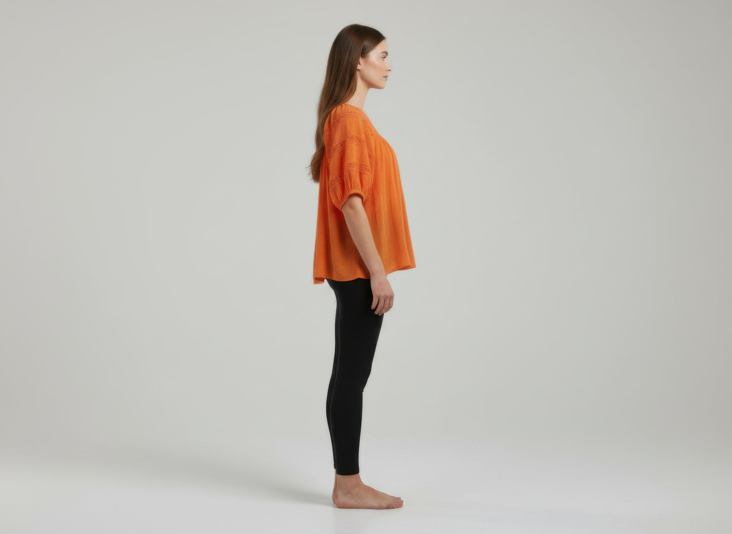 Unique Spectrum Solid Short Sleeve Blouse — Orange