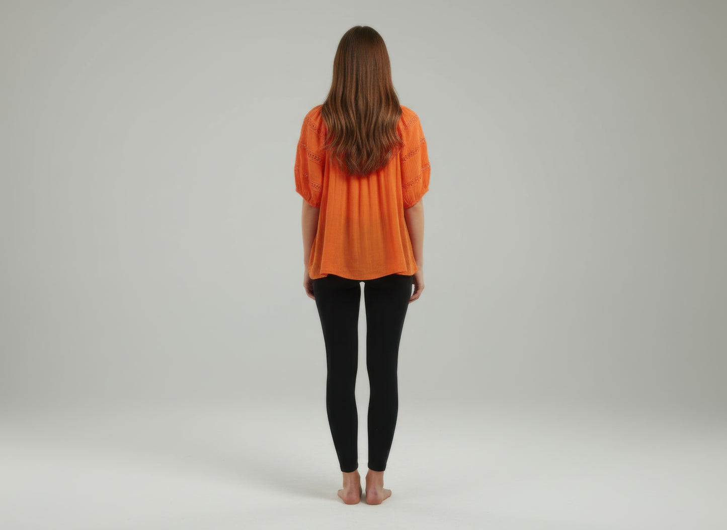 Unique Spectrum Solid Short Sleeve Blouse — Orange