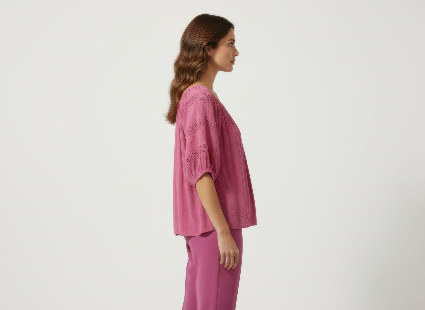 Unique Spectrum Solid Short Sleeve Blouse — Pink