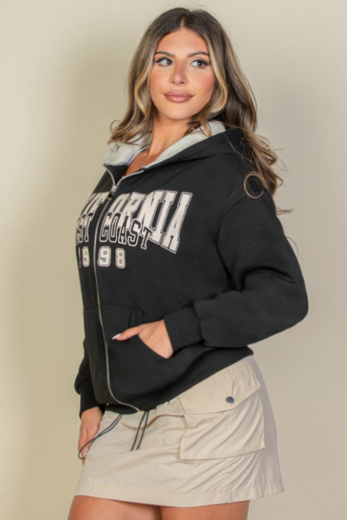 Graphic Drop Shoulder Zipper Up Hoodie — Style 1