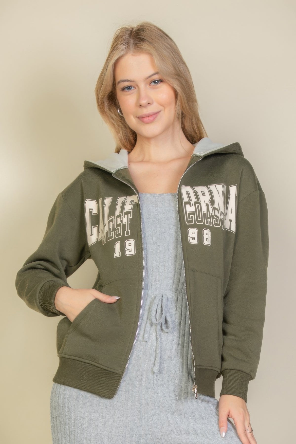 Graphic Drop Shoulder Zipper Up Hoodie — Style 1