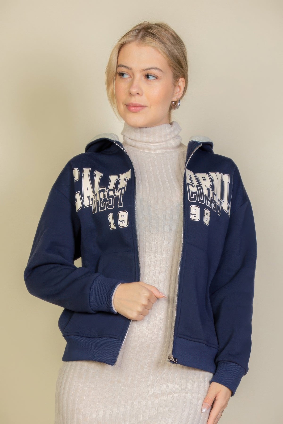 Graphic Drop Shoulder Zipper Up Hoodie — Style 1