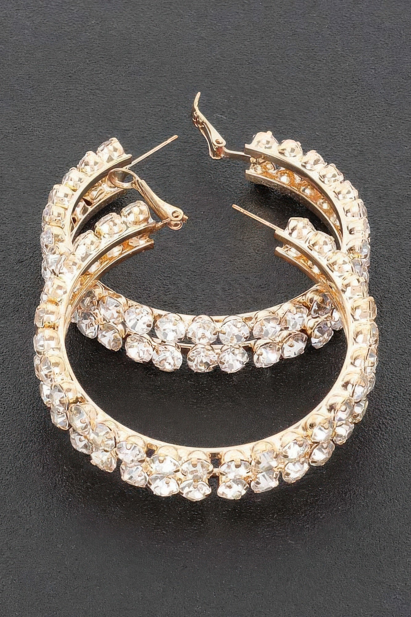 Double Layered Rhinestones Hoops