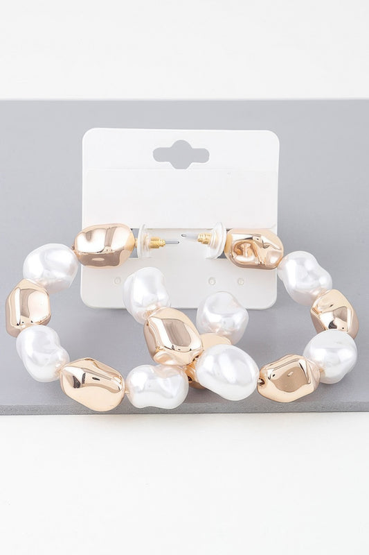 Shiny N Pearl Stone Hoop Earrings