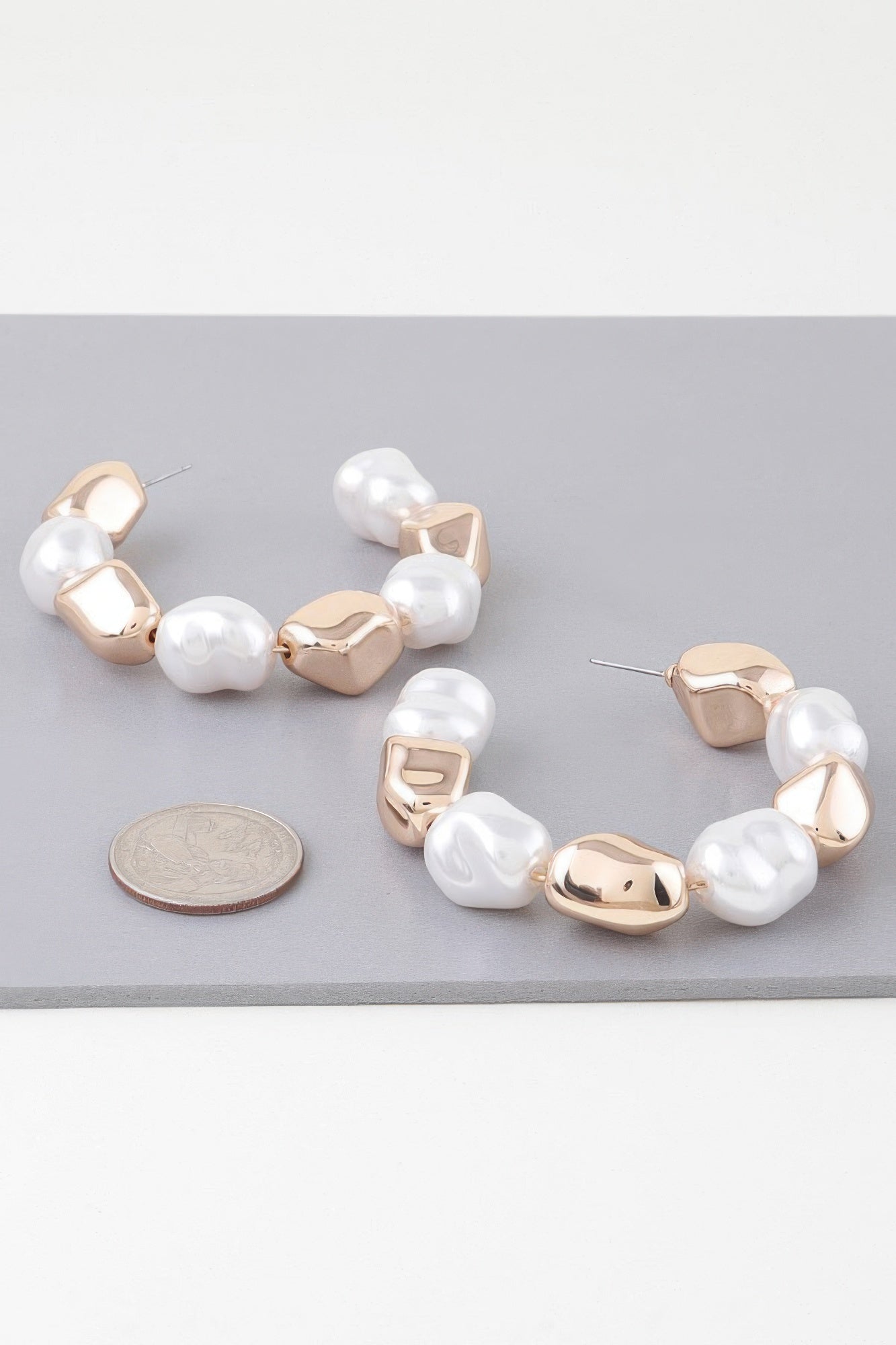 Shiny N Pearl Stone Hoop Earrings