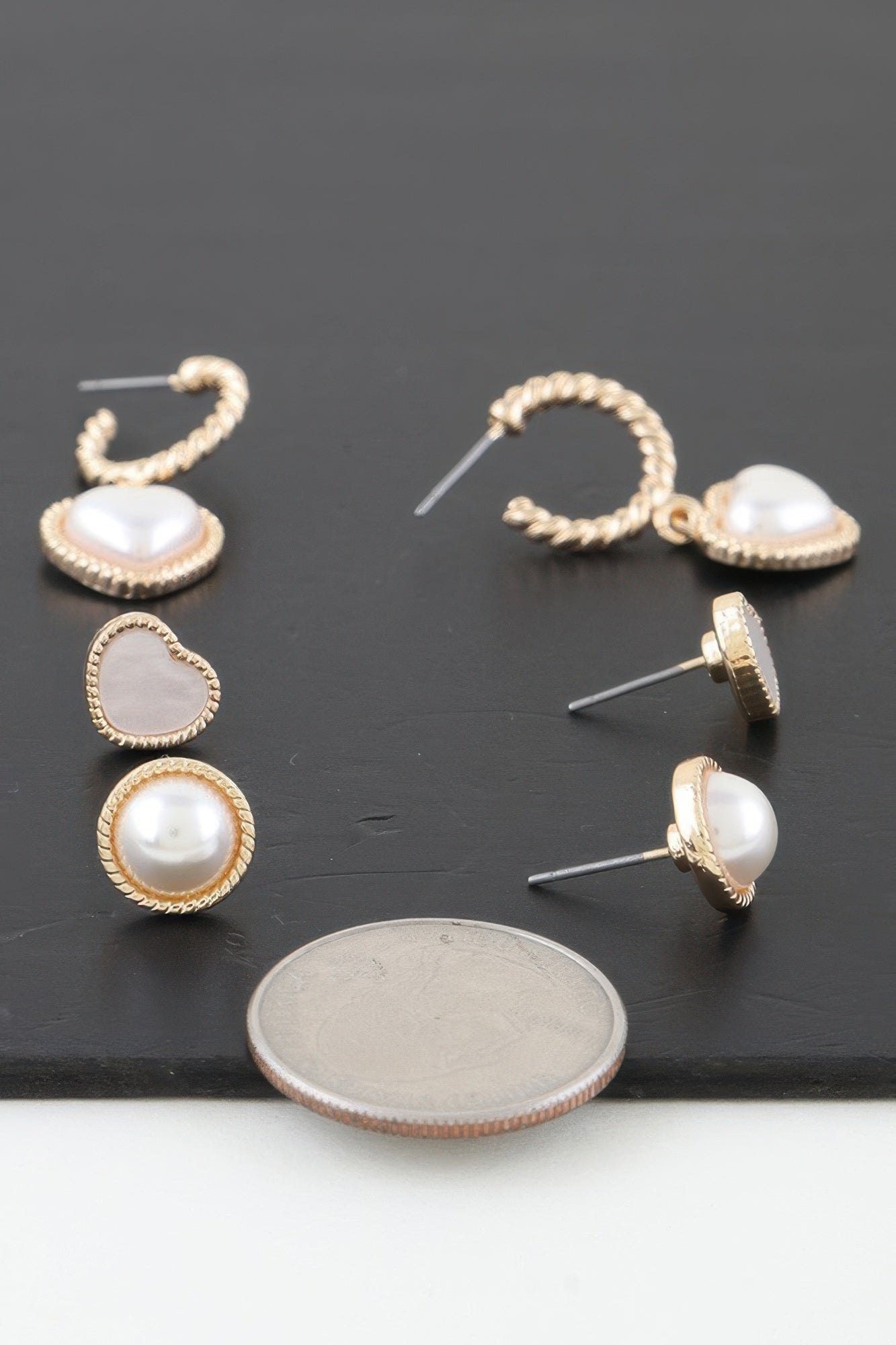 Vintage Pearl Hearts Earrings Set
