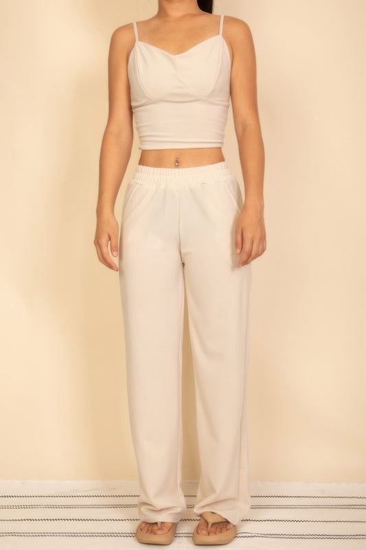 Spaghetti Strap Bralette Top & Wide Leg Pants Set