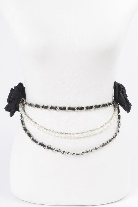 Two Flowers Multi Layered Chain Belt