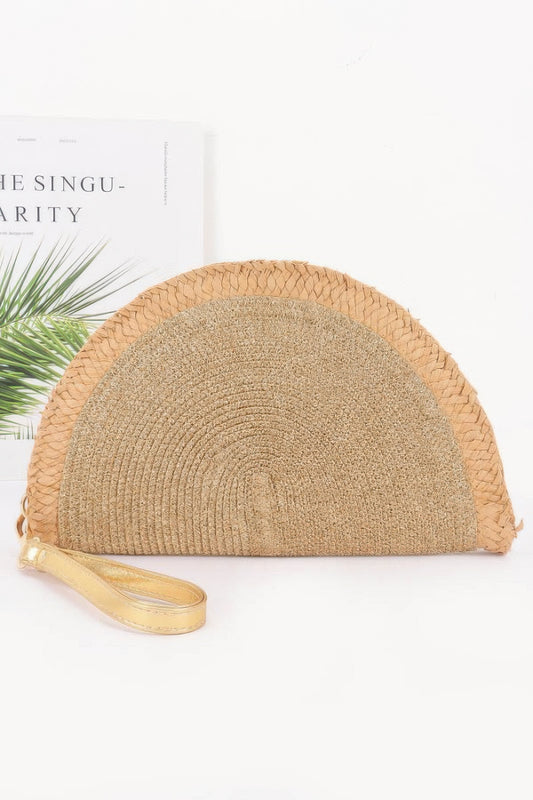 Metallic Faux Straw Clutch