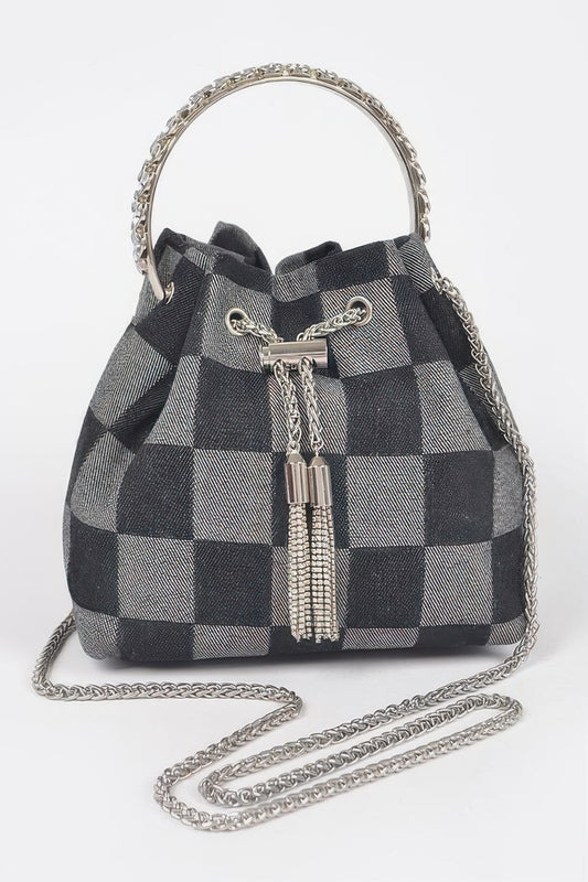 Two Tone Denim Bucket Bag W/metal Handle