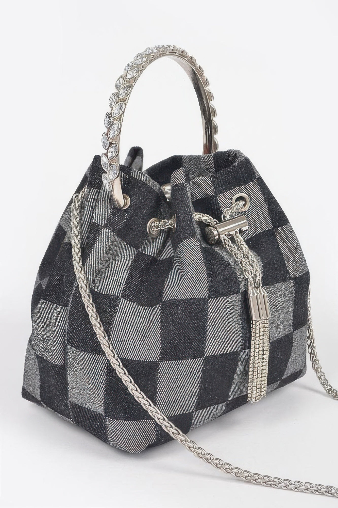 Two Tone Denim Bucket Bag W/metal Handle