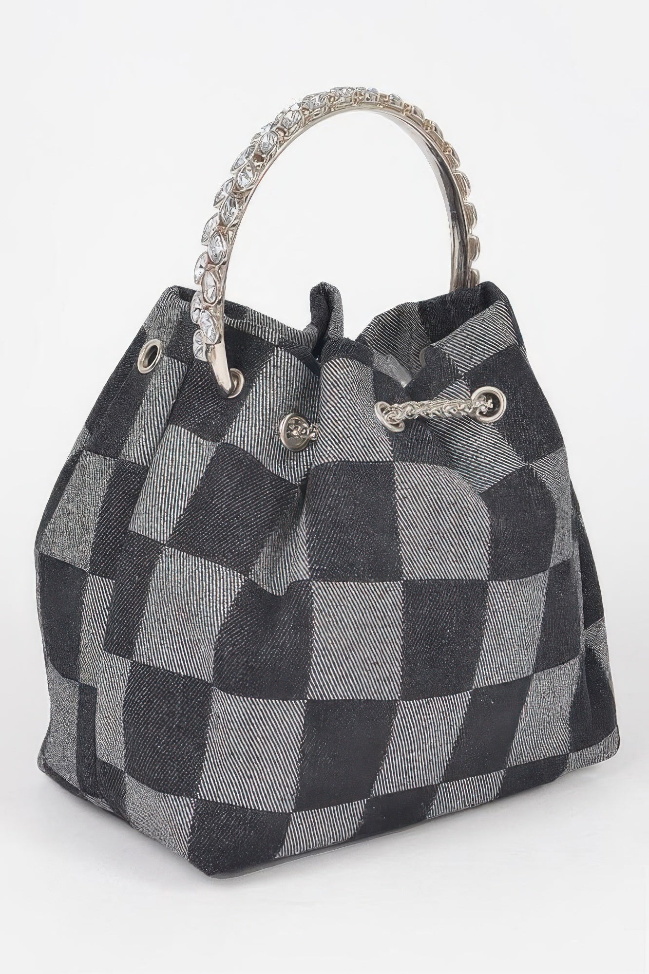 Two Tone Denim Bucket Bag W/metal Handle