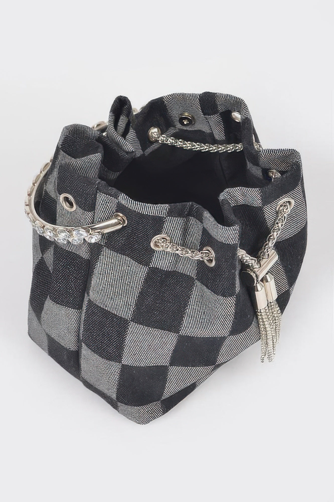 Two Tone Denim Bucket Bag W/metal Handle