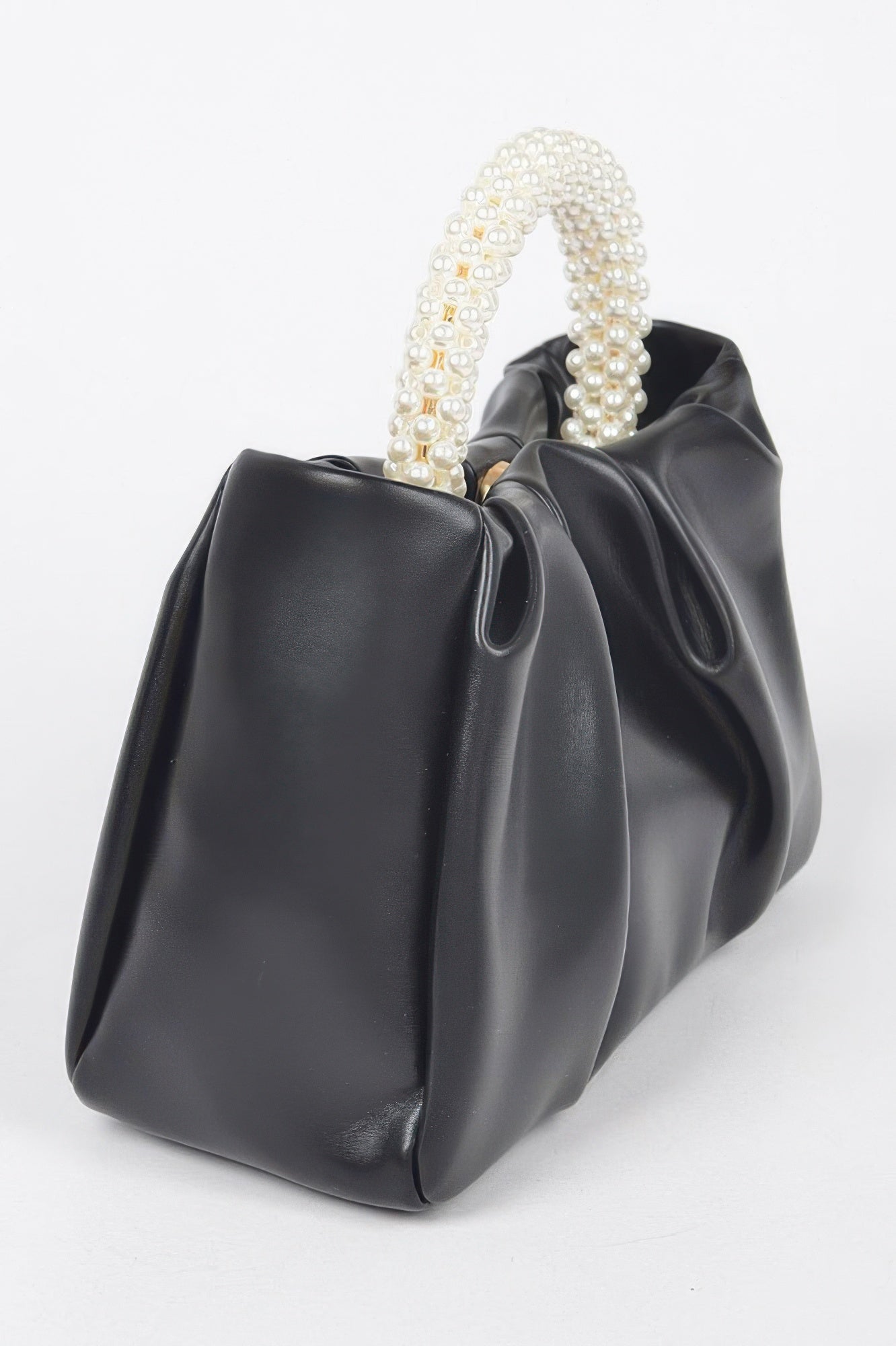 Faux Leather Pearl Handle Crossbody Bag