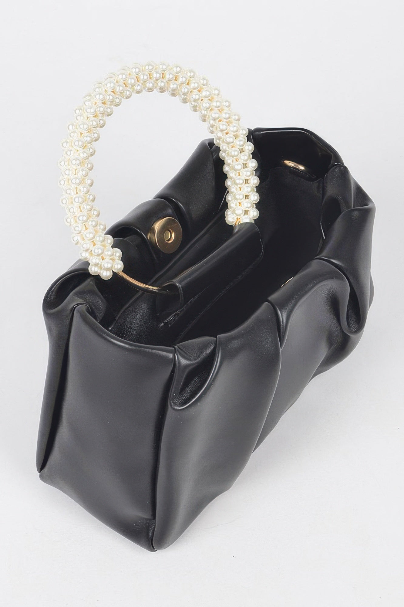 Faux Leather Pearl Handle Crossbody Bag