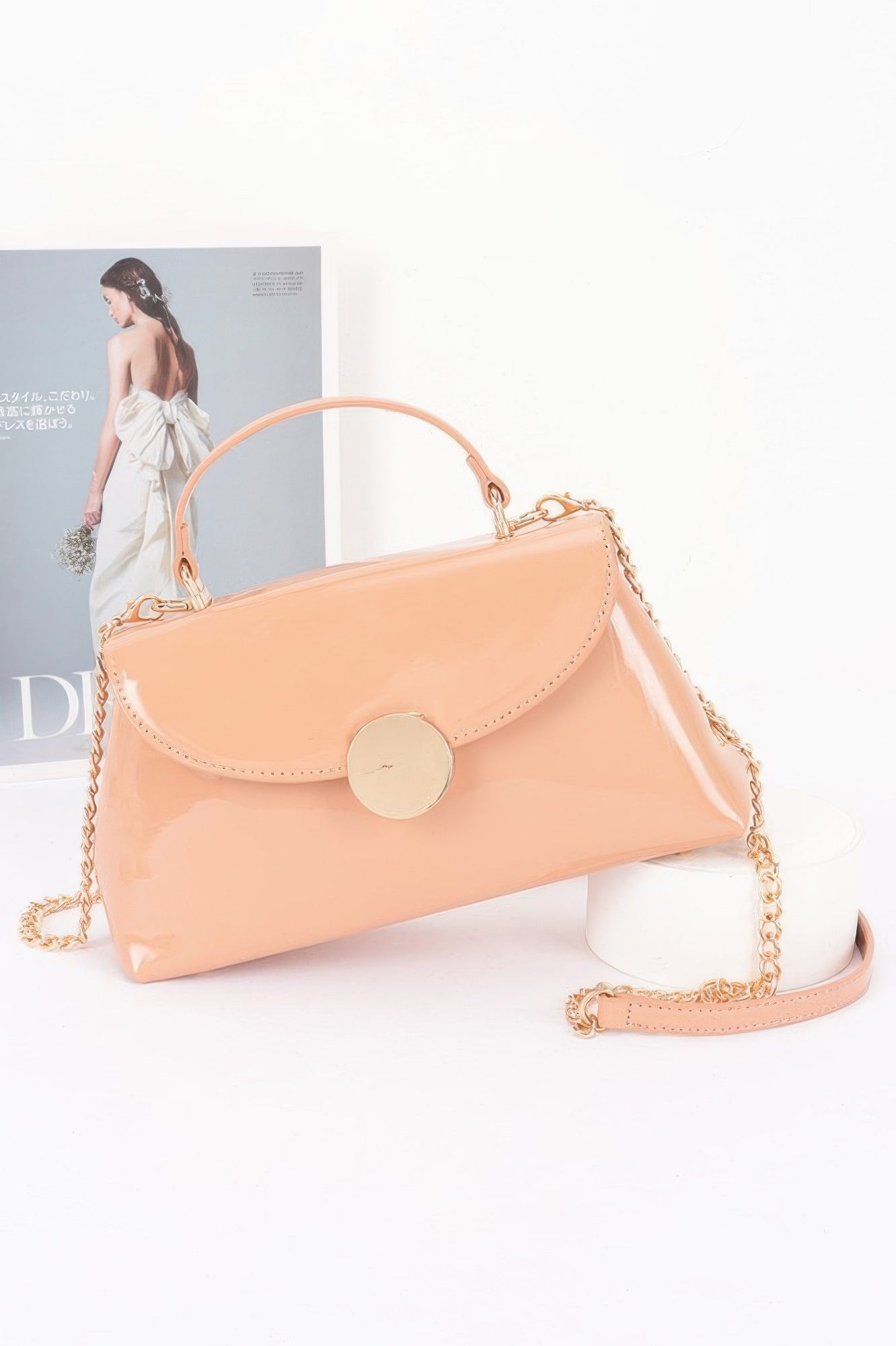 Patent Faux Leather Top Handle Bag