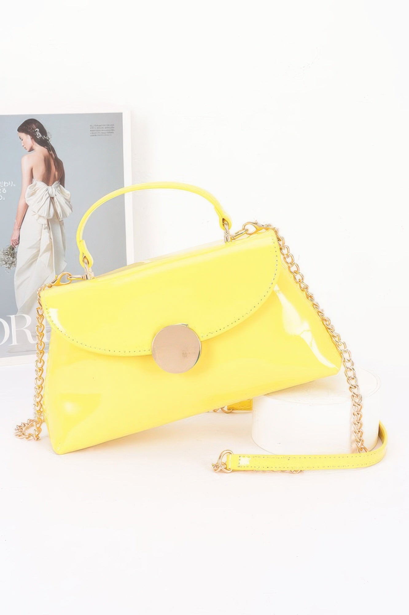 Patent Faux Leather Top Handle Bag