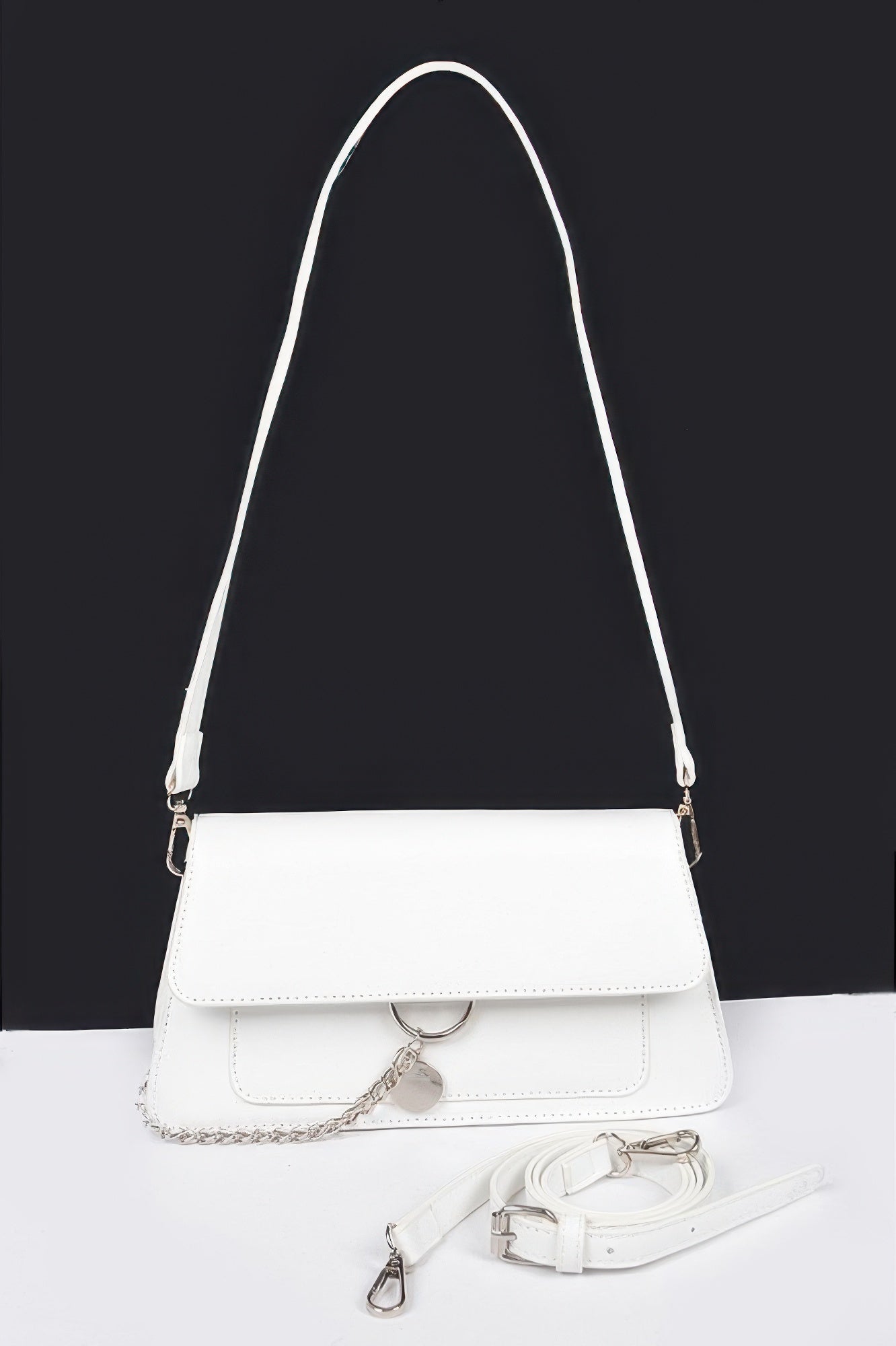Faux Leather Chain Front Crossbody Bag
