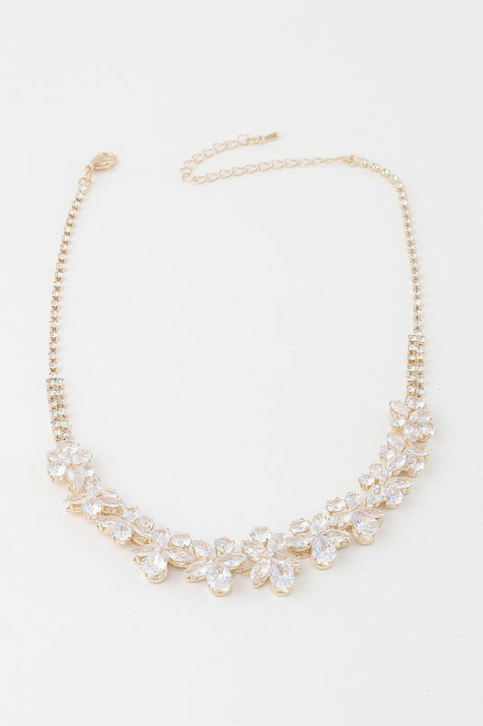 Double Crystal Flower Charm Necklace