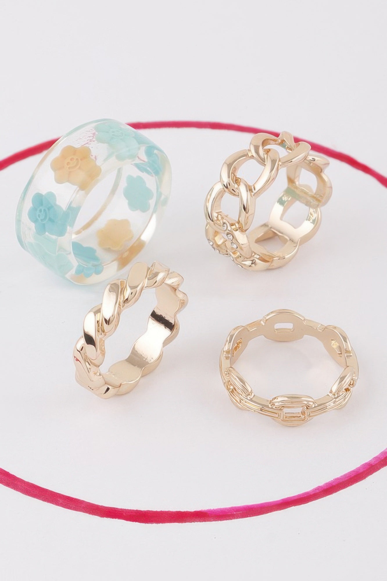 Flower N Chain Rings Set