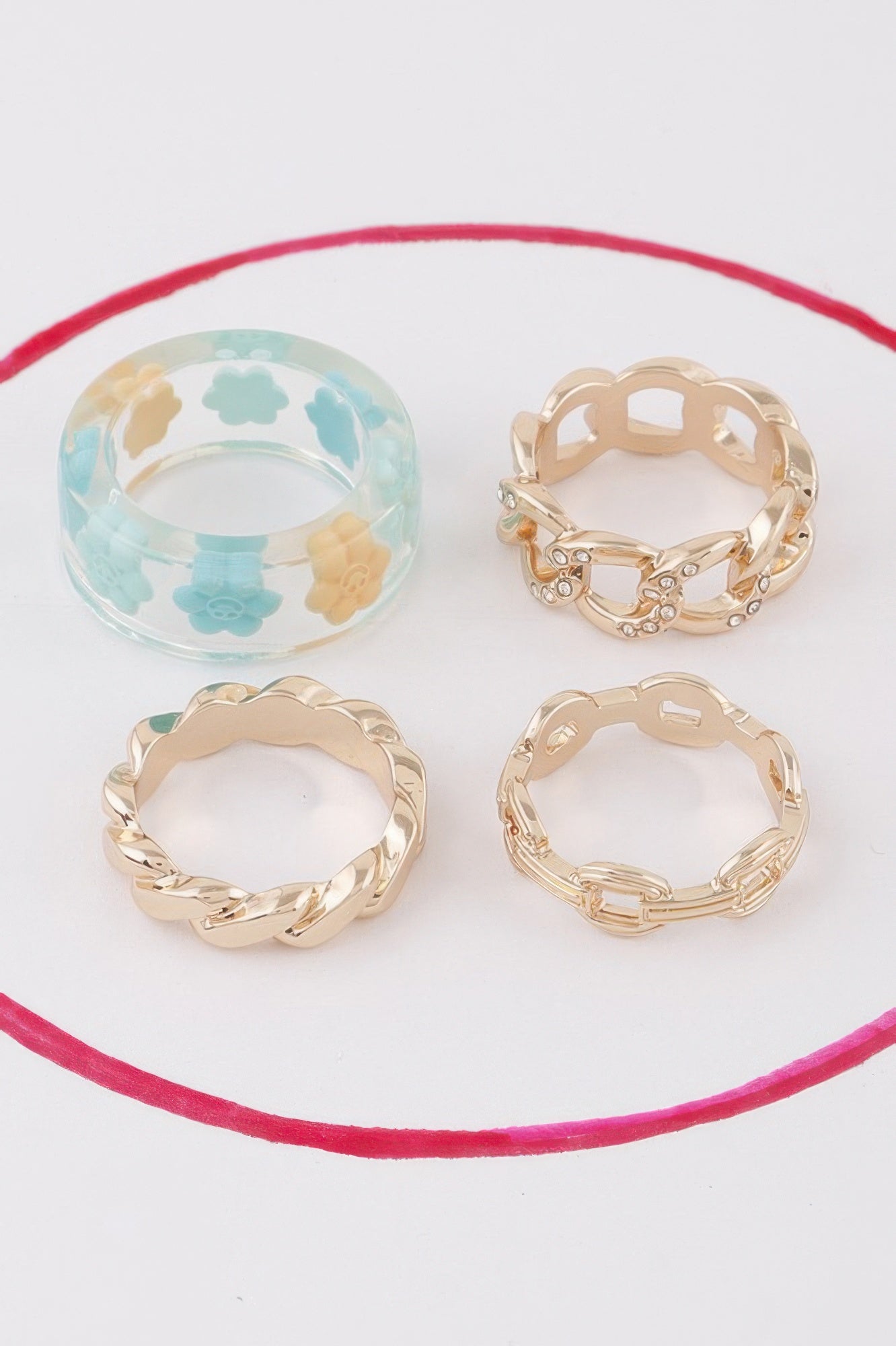 Flower N Chain Rings Set