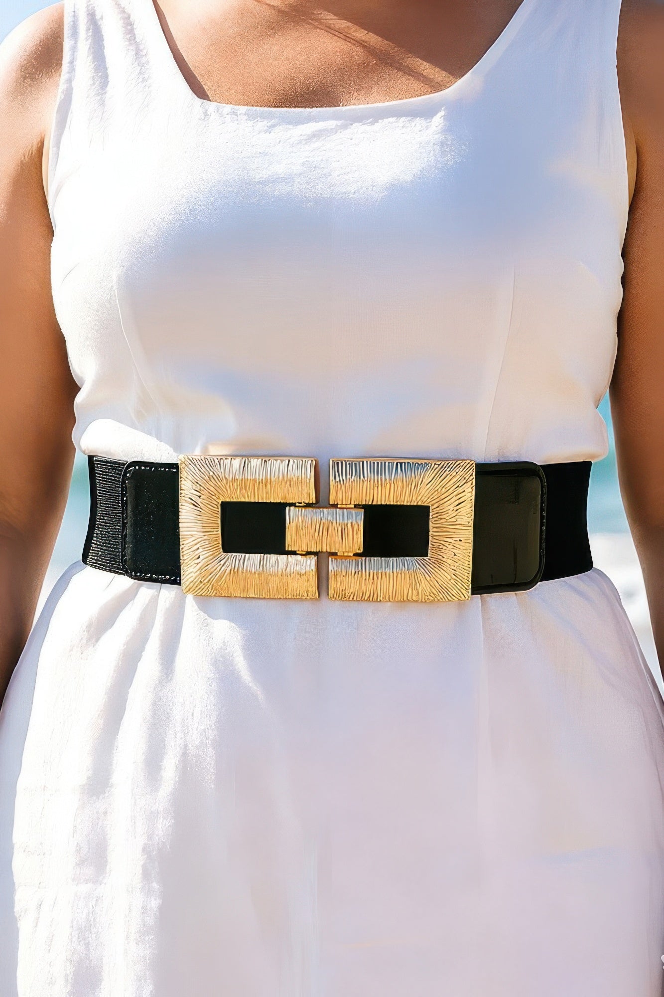 Vegan Leather Metal Buckle Elastic Plus Size Belt