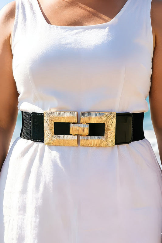 Vegan Leather Metal Buckle Elastic Plus Size Belt