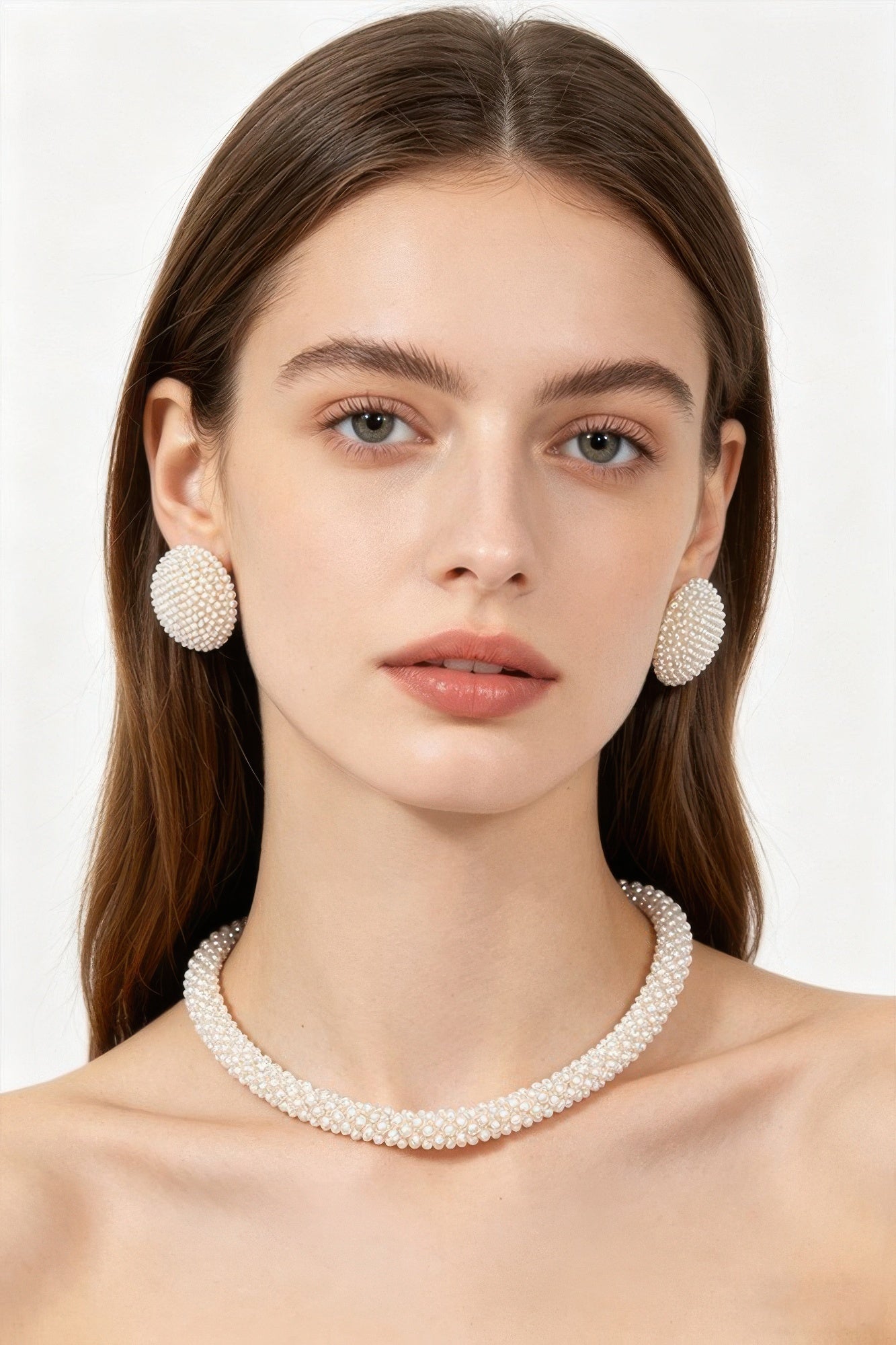 Beaded Choker & Round Stud Earring Set