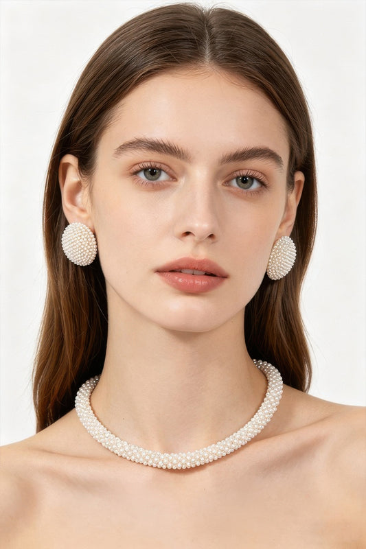 Beaded Choker & Round Stud Earring Set