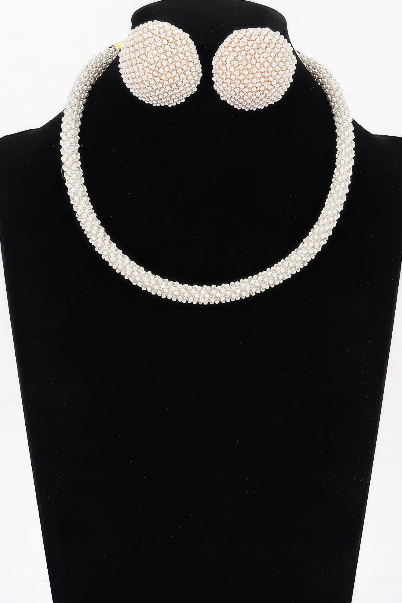 Beaded Choker & Round Stud Earring Set