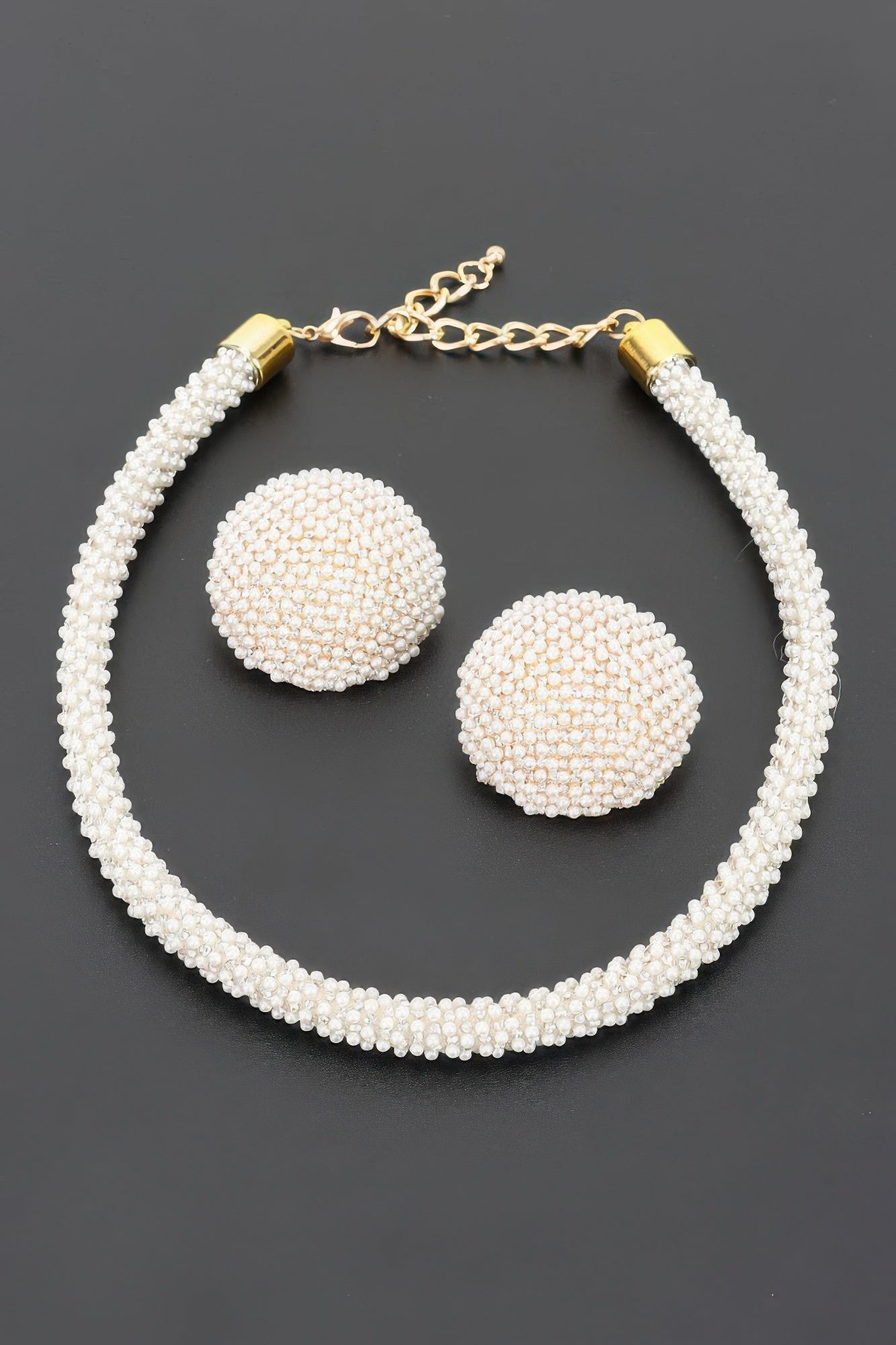 Beaded Choker & Round Stud Earring Set