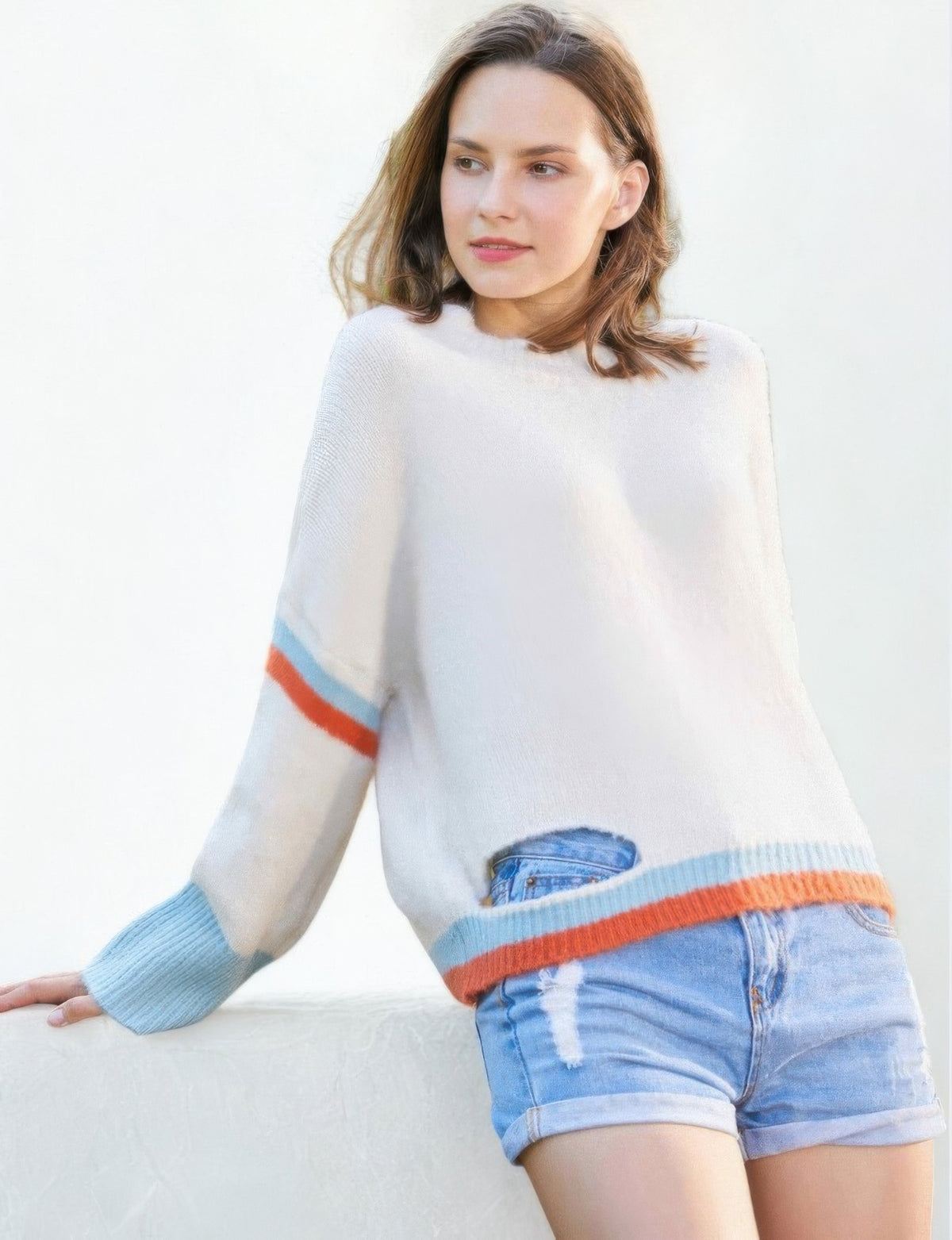Color Block Sweater With Cut Out — Style 1