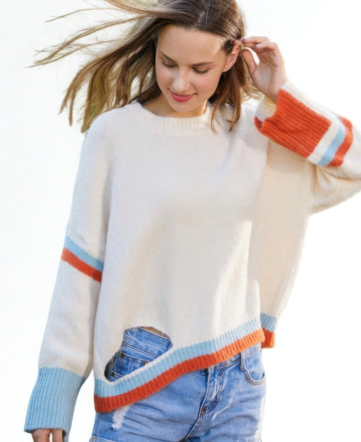 Color Block Sweater With Cut Out — Style 1