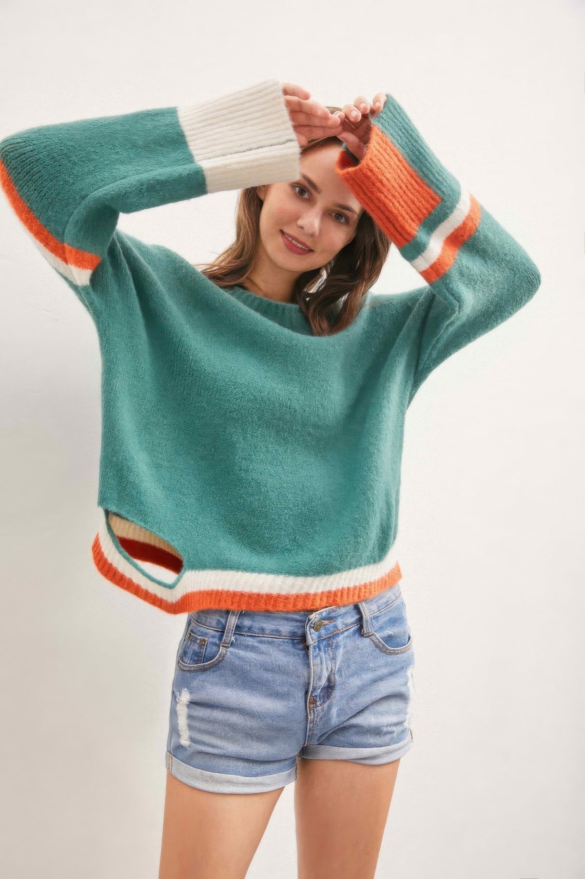 Color Block Sweater With Cut Out — Style 1