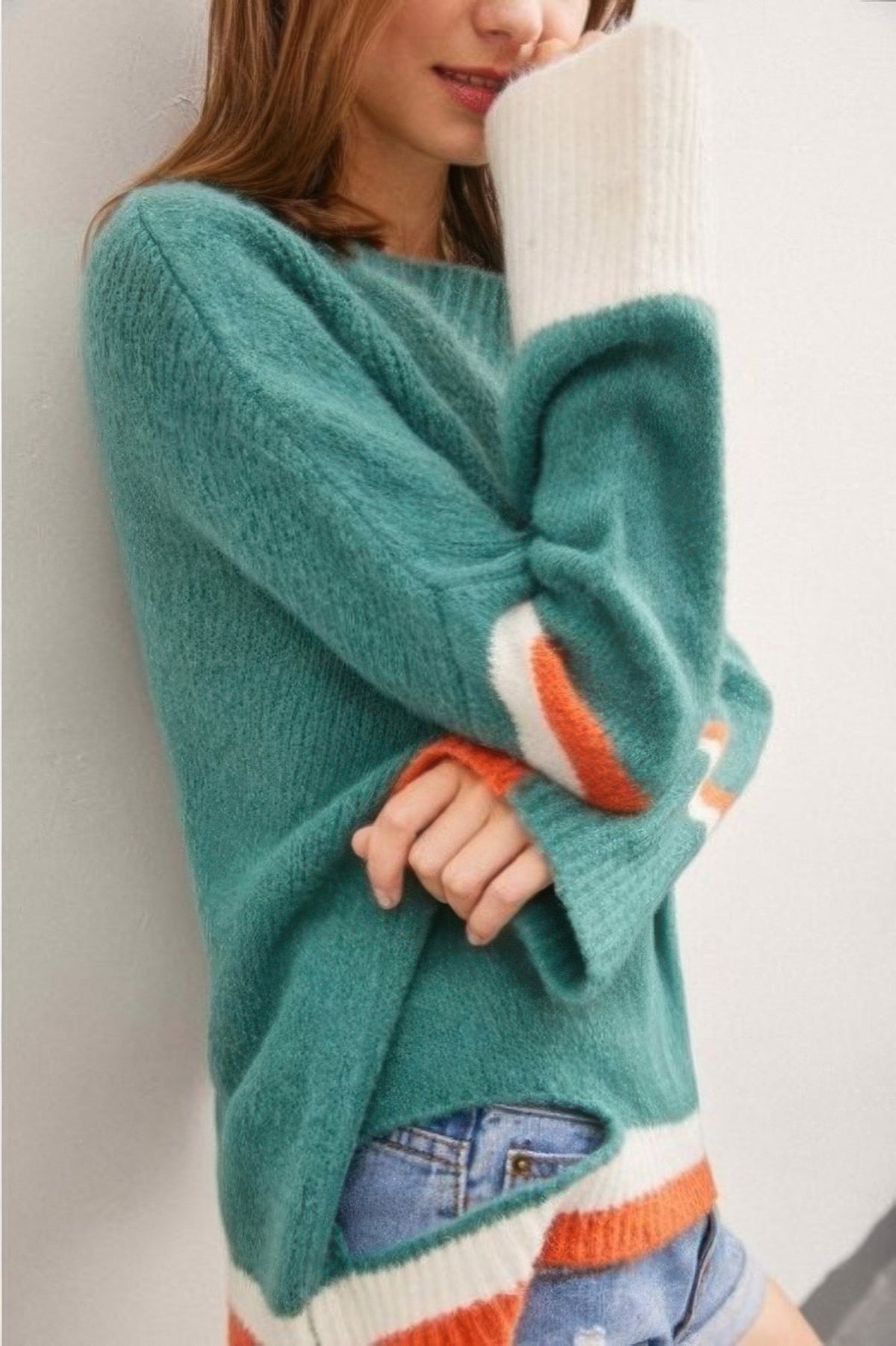 Color Block Sweater With Cut Out — Style 1