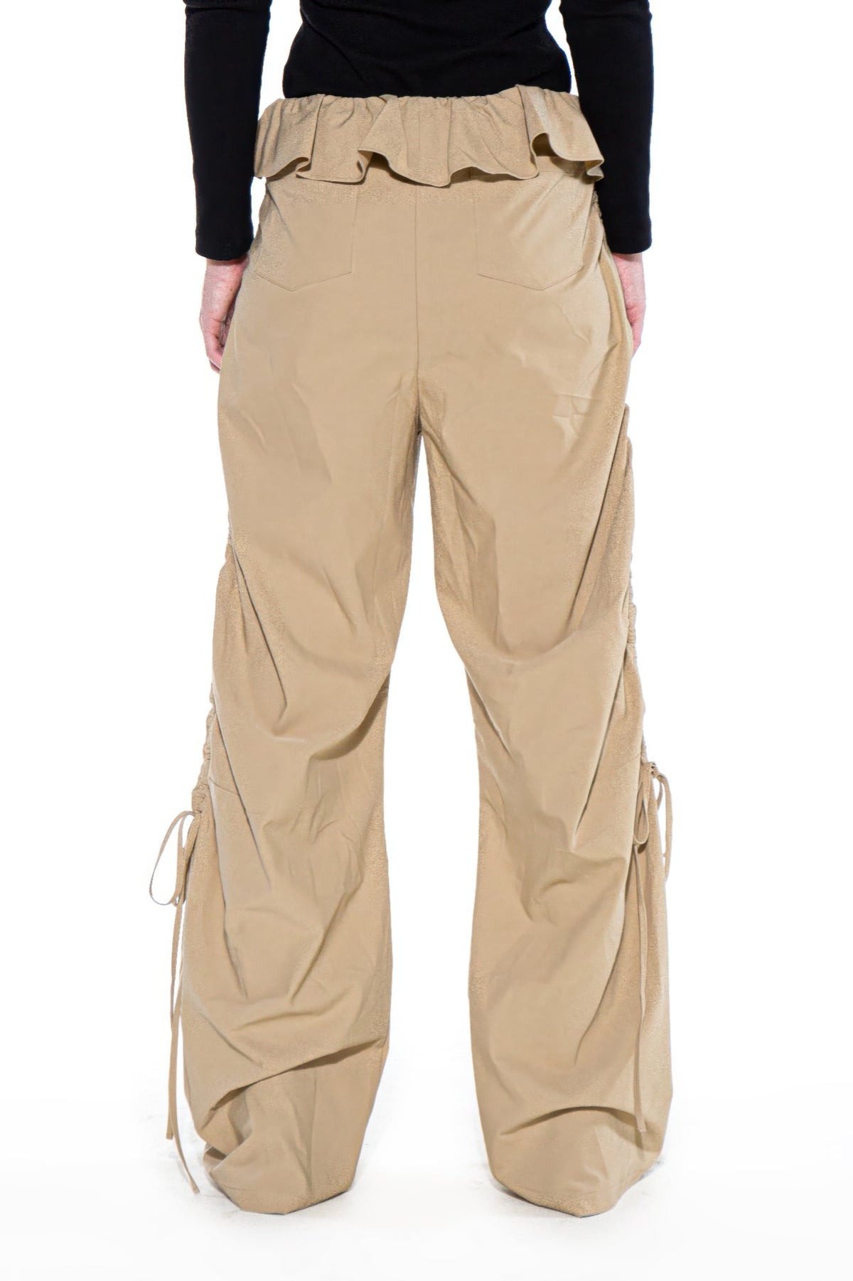 Ruffle Waist Ruched Wide-leg Pants