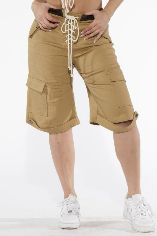 Utility Lace-up Cargo Bermuda Shorts