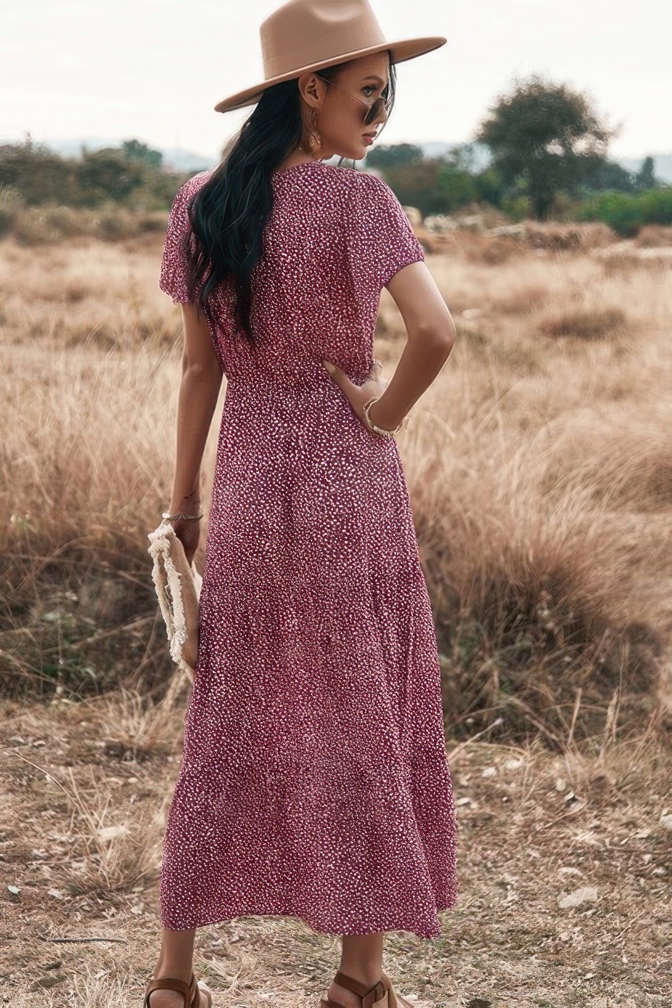 V Neck Polka Dot Short Sleeve Dress