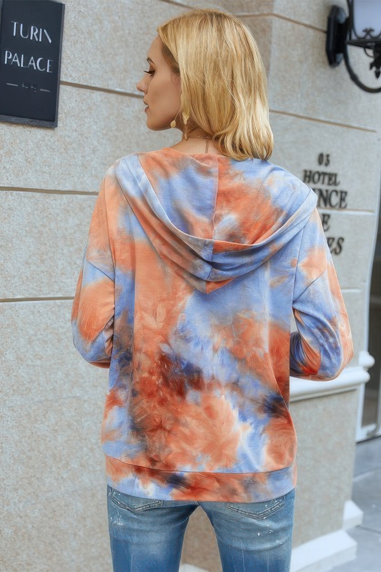 Tie Dye Full Zip Drawstring Hoodie