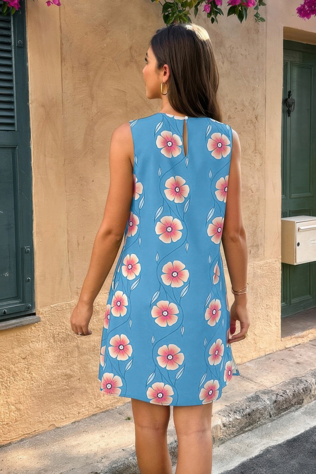 Round Neck Floral Print Sleeveless Loose Dress