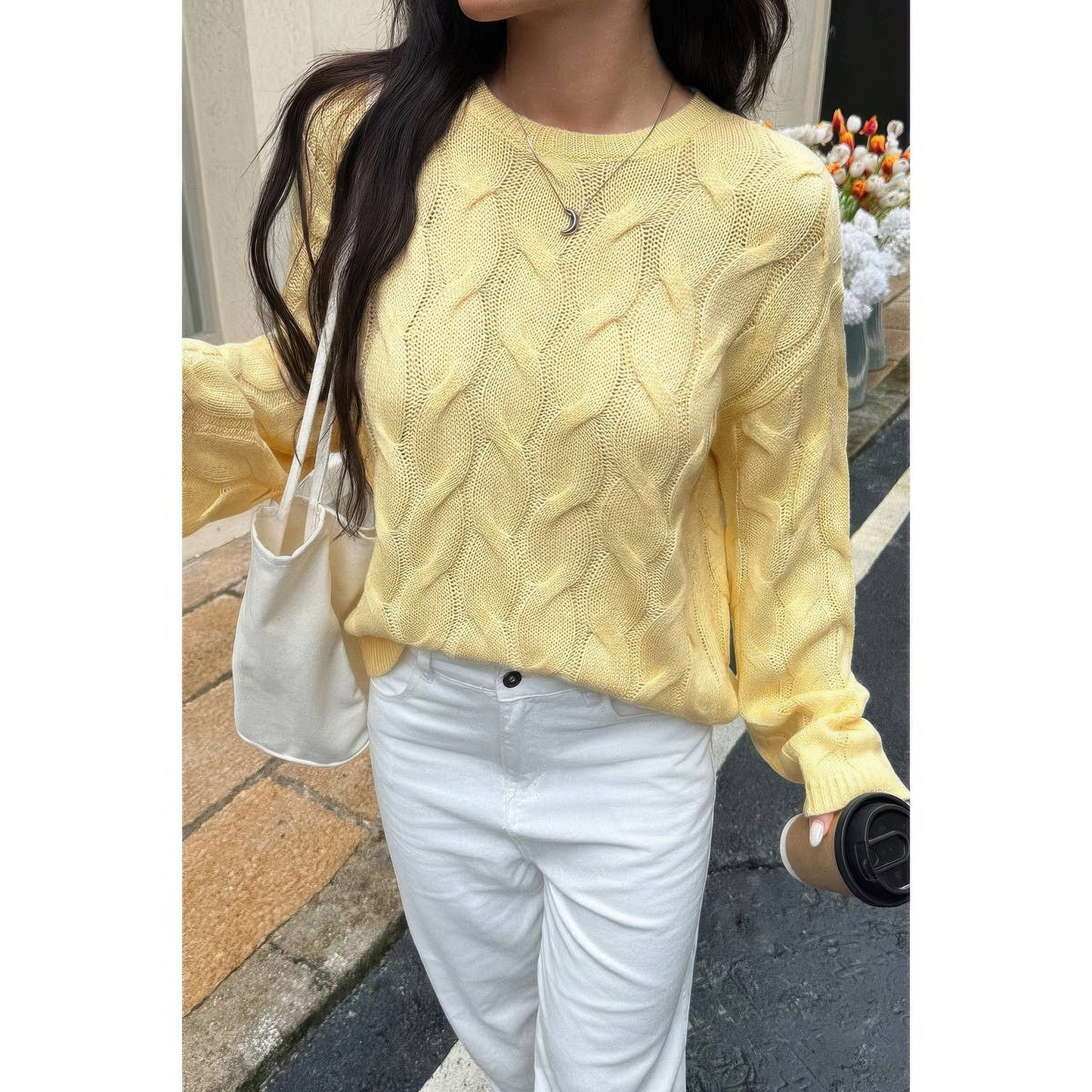 Solid Round Neck Knit Loose Sweater